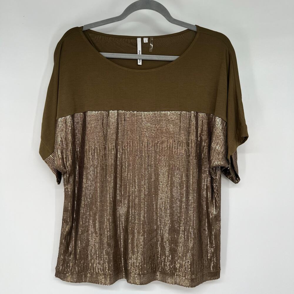 Sequined Two-Tone Olive and Metallic Brown Women’s Top